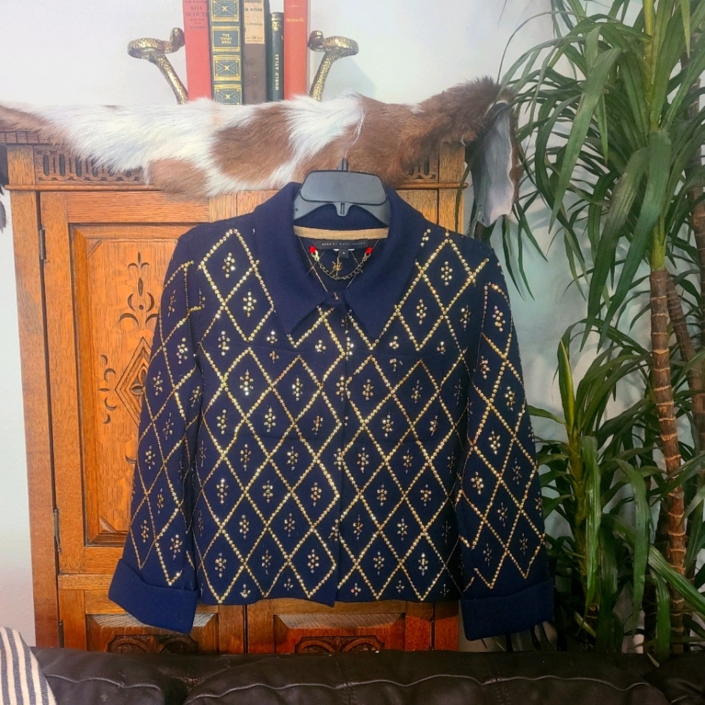 Marc by Marc Jacobs Gold Sequin Navy Button Jacket